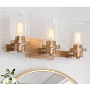 LNC  Industrial 3-Light Dark Gold Bathroom Vanity Light Wall Light Seeded Glass